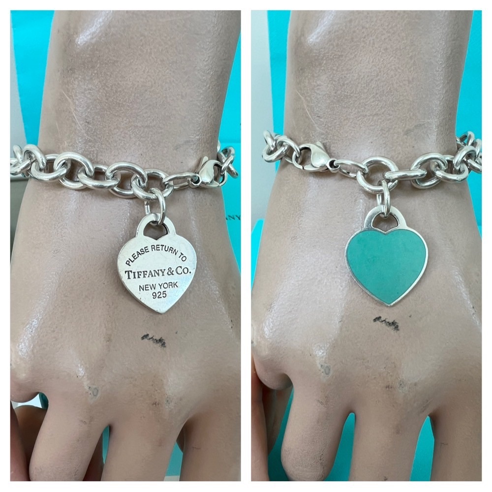 Authentic TIFFANY & CO RTT Blue Enamel Heart Charm Bracelet